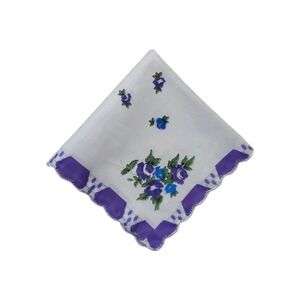 Linen Purple Rose Floral Handkerchief Scalloped Cottage Core Bridesmaid Granny